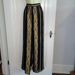 NWT 80s black & gold tapestry semi sheer wide leg dressy pants